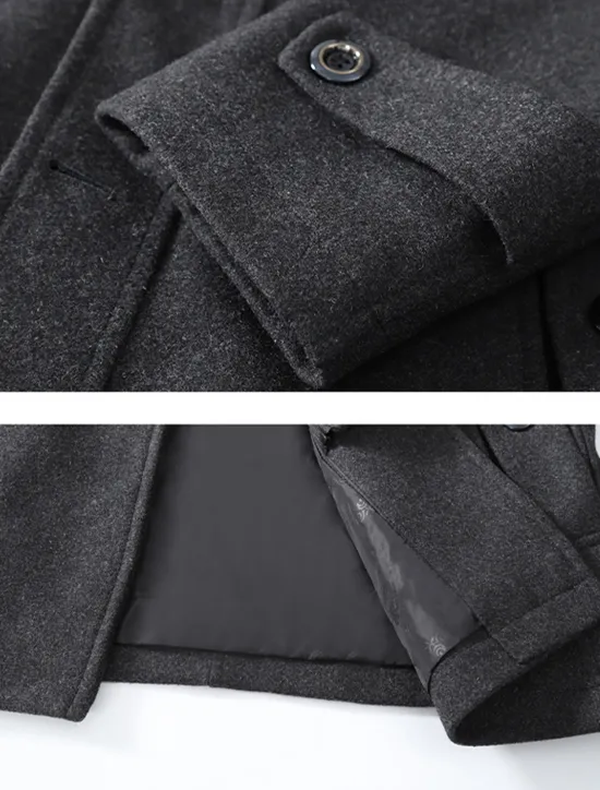 Online OUKU Men's Winter Coat Wool Coat Trench Coat Outdoor Daily Wear Fall & Winter Woolen Thermal Warm Windbreaker Outerwear Clothing Apparel Fashion Streetwear Plain Pocket Lapel Single Breasted