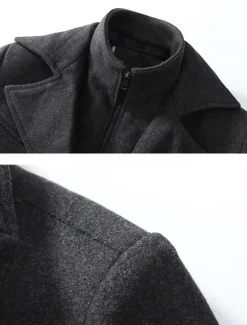 Online OUKU Men's Winter Coat Wool Coat Trench Coat Outdoor Daily Wear Fall & Winter Woolen Thermal Warm Windbreaker Outerwear Clothing Apparel Fashion Streetwear Plain Pocket Lapel Single Breasted