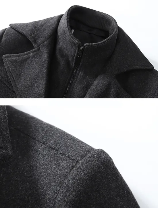 Online OUKU Men's Winter Coat Wool Coat Trench Coat Outdoor Daily Wear Fall & Winter Woolen Thermal Warm Windbreaker Outerwear Clothing Apparel Fashion Streetwear Plain Pocket Lapel Single Breasted