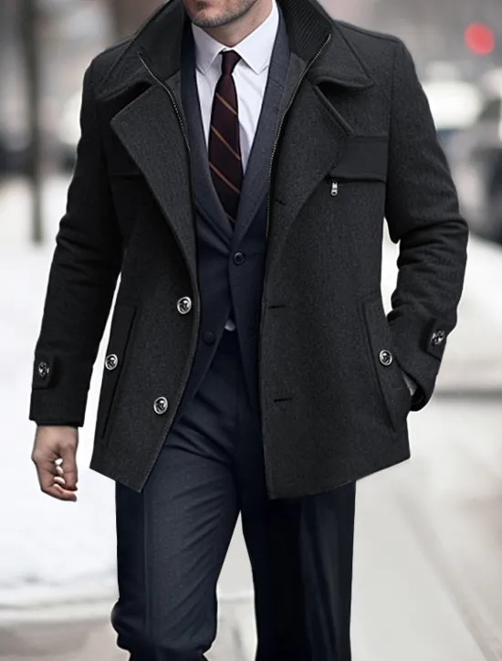 Online OUKU Men's Winter Coat Wool Coat Trench Coat Outdoor Daily Wear Fall & Winter Woolen Thermal Warm Windbreaker Outerwear Clothing Apparel Fashion Streetwear Plain Pocket Lapel Single Breasted