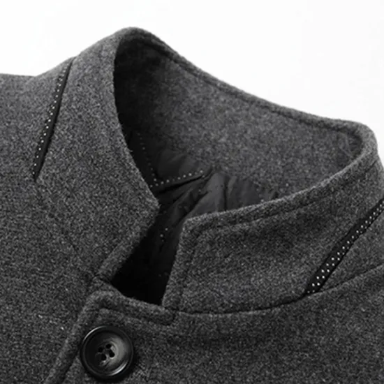Discount OUKU Men's Winter Coat Wool Coat Overcoat Business Daily Wear Winter Wool Thermal Warm Outdoor Outerwear Clothing Apparel Fashion Warm Ups Solid Colored Pocket Standing Collar Single Breasted