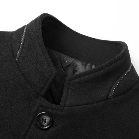 Discount OUKU Men's Winter Coat Wool Coat Overcoat Business Daily Wear Winter Wool Thermal Warm Outdoor Outerwear Clothing Apparel Fashion Warm Ups Solid Colored Pocket Standing Collar Single Breasted