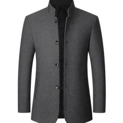 Discount OUKU Men's Winter Coat Wool Coat Overcoat Business Daily Wear Winter Wool Thermal Warm Outdoor Outerwear Clothing Apparel Fashion Warm Ups Solid Colored Pocket Standing Collar Single Breasted