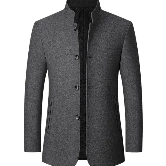 Discount OUKU Men's Winter Coat Wool Coat Overcoat Business Daily Wear Winter Wool Thermal Warm Outdoor Outerwear Clothing Apparel Fashion Warm Ups Solid Colored Pocket Standing Collar Single Breasted