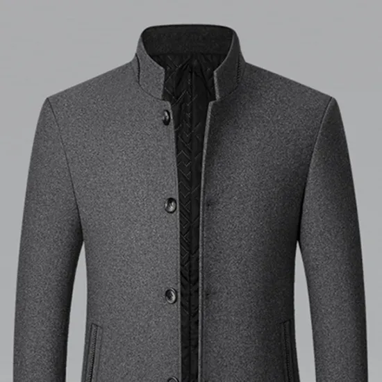 Discount OUKU Men's Winter Coat Wool Coat Overcoat Business Daily Wear Winter Wool Thermal Warm Outdoor Outerwear Clothing Apparel Fashion Warm Ups Solid Colored Pocket Standing Collar Single Breasted