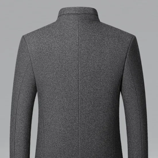 Discount OUKU Men's Winter Coat Wool Coat Overcoat Business Daily Wear Winter Wool Thermal Warm Outdoor Outerwear Clothing Apparel Fashion Warm Ups Solid Colored Pocket Standing Collar Single Breasted