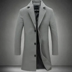 Discount OUKU Men's Winter Coat Wool Coat Overcoat Trench Coat Short Coat Street Business Winter Fall Polyester Thermal Warm Breathable Outerwear Clothing Apparel Casual Solid Color Pocket Turndown Single Breasted