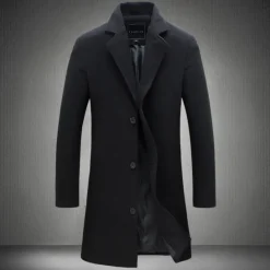 Discount OUKU Men's Winter Coat Wool Coat Overcoat Trench Coat Short Coat Street Business Winter Fall Polyester Thermal Warm Breathable Outerwear Clothing Apparel Casual Solid Color Pocket Turndown Single Breasted