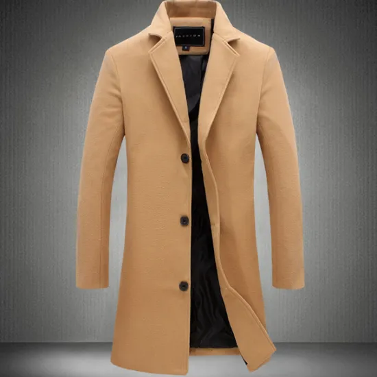 Discount OUKU Men's Winter Coat Wool Coat Overcoat Trench Coat Short Coat Street Business Winter Fall Polyester Thermal Warm Breathable Outerwear Clothing Apparel Casual Solid Color Pocket Turndown Single Breasted