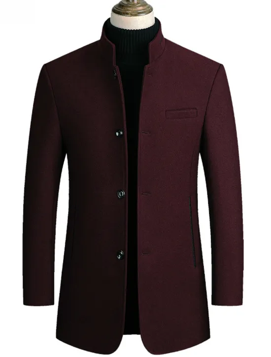 Outlet OUKU Men's Winter Coat Wool Coat Overcoat Blazer Short Coat Office Work Fall & Winter Wool Windproof Warm Outerwear Clothing Apparel Basic Chic & Modern Solid Colored Stand Collar