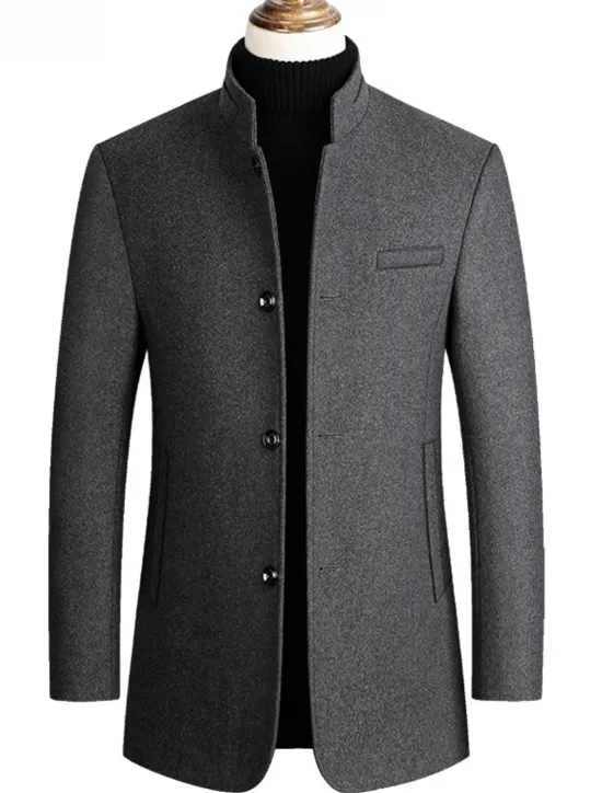 Outlet OUKU Men's Winter Coat Wool Coat Overcoat Blazer Short Coat Office Work Fall & Winter Wool Windproof Warm Outerwear Clothing Apparel Basic Chic & Modern Solid Colored Stand Collar