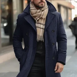Clearance OUKU Men's Winter Coat Wool Coat Overcoat Trench Coat Outdoor Daily Wear Fall & Winter Polyester Thermal Warm Outerwear Clothing Apparel Fashion Streetwear Plain Pocket Lapel Double Breasted