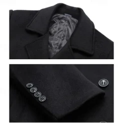 Clearance OUKU Men's Winter Coat Wool Coat Overcoat Trench Coat Outdoor Daily Wear Fall & Winter Polyester Thermal Warm Outerwear Clothing Apparel Fashion Streetwear Plain Pocket Lapel Double Breasted