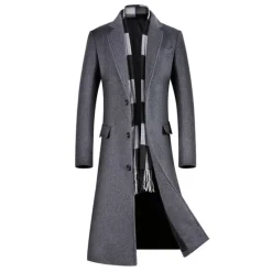 Online OUKU Men's Winter Coat Wool Coat Overcoat Outdoor Work Fall & Winter Wool Outerwear Clothing Apparel Basic Solid Colored Shirt Collar Single Breasted