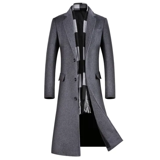 Online OUKU Men's Winter Coat Wool Coat Overcoat Outdoor Work Fall & Winter Wool Outerwear Clothing Apparel Basic Solid Colored Shirt Collar Single Breasted