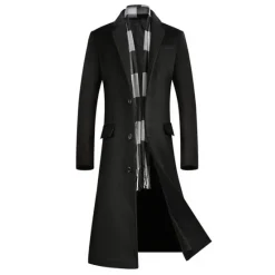 Online OUKU Men's Winter Coat Wool Coat Overcoat Outdoor Work Fall & Winter Wool Outerwear Clothing Apparel Basic Solid Colored Shirt Collar Single Breasted