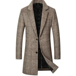 Sale OUKU Men's Winter Coat Wool Coat Overcoat Office & Career Daily Wear Winter Polyester Thermal Warm Washable Outerwear Clothing Apparel Fashion Warm Ups Plain Pocket Lapel Single Breasted