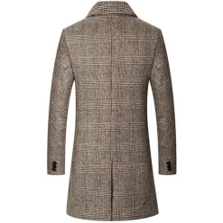 Sale OUKU Men's Winter Coat Wool Coat Overcoat Office & Career Daily Wear Winter Polyester Thermal Warm Washable Outerwear Clothing Apparel Fashion Warm Ups Plain Pocket Lapel Single Breasted