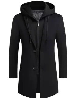 Sale OUKU Men's Winter Coat Wool Coat Overcoat Trench Coat Outdoor Street Spring Fall Winter Polyester Thermal Warm Warm Outerwear Clothing Apparel Business Casual Plain Pocket Notch lapel collar Single