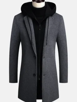 Sale OUKU Men's Winter Coat Wool Coat Overcoat Trench Coat Outdoor Street Spring Fall Winter Polyester Thermal Warm Warm Outerwear Clothing Apparel Business Casual Plain Pocket Notch lapel collar Single