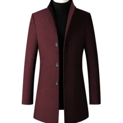 Hot OUKU Men's Winter Coat Wool Coat Overcoat Business Daily Wear Fall Winter Wool Thermal Warm Outdoor Outerwear Clothing Apparel Fashion Warm Ups Solid Colored Pocket Standing Collar Single Breasted