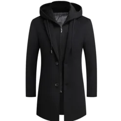 Best OUKU Men's Winter Coat Wool Coat Overcoat Trench Coat Outdoor Daily Wear Fall & Winter Polyester Windbreaker Outerwear Clothing Apparel Fashion Streetwear Plain Hooded Single Breasted One-button