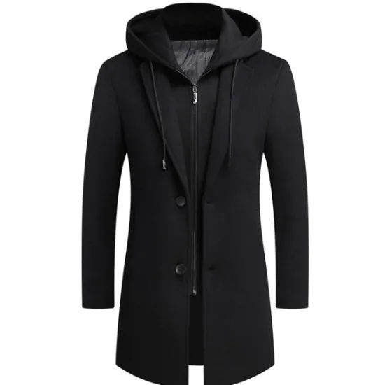 Best OUKU Men's Winter Coat Wool Coat Overcoat Trench Coat Outdoor Daily Wear Fall & Winter Polyester Windbreaker Outerwear Clothing Apparel Fashion Streetwear Plain Hooded Single Breasted One-button