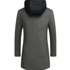 Best OUKU Men's Winter Coat Wool Coat Overcoat Trench Coat Outdoor Daily Wear Fall & Winter Polyester Windbreaker Outerwear Clothing Apparel Fashion Streetwear Plain Hooded Single Breasted One-button