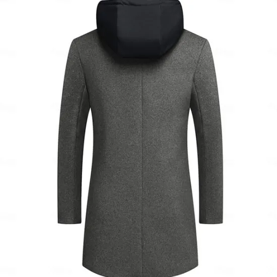 Best OUKU Men's Winter Coat Wool Coat Overcoat Trench Coat Outdoor Daily Wear Fall & Winter Polyester Windbreaker Outerwear Clothing Apparel Fashion Streetwear Plain Hooded Single Breasted One-button