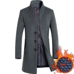 OUKU Men's Winter Coat Wool Coat Overcoat Trench Coat Outdoor Daily Wear Fall & Winter Polyester Windbreaker Outerwear Clothing Apparel Fashion Streetwear Plain Queen Anne Single Breasted One-button