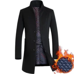 OUKU Men's Winter Coat Wool Coat Overcoat Trench Coat Outdoor Daily Wear Fall & Winter Polyester Windbreaker Outerwear Clothing Apparel Fashion Streetwear Plain Queen Anne Single Breasted One-button