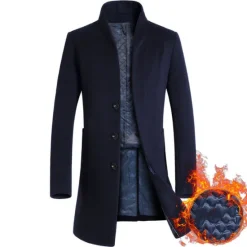 OUKU Men's Winter Coat Wool Coat Overcoat Trench Coat Outdoor Daily Wear Fall & Winter Polyester Windbreaker Outerwear Clothing Apparel Fashion Streetwear Plain Queen Anne Single Breasted One-button