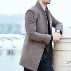 OUKU Men's Winter Coat Wool Coat Overcoat Trench Coat Outdoor Daily Wear Fall & Winter Polyester Windbreaker Outerwear Clothing Apparel Fashion Streetwear Plain Queen Anne Single Breasted One-button