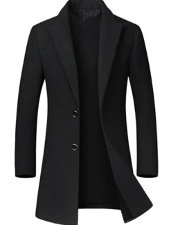 OUKU Men's Winter Coat Wool Coat Overcoat Business Casual Winter Wool Outerwear Clothing Apparel Basic Solid Colored Notch lapel collar