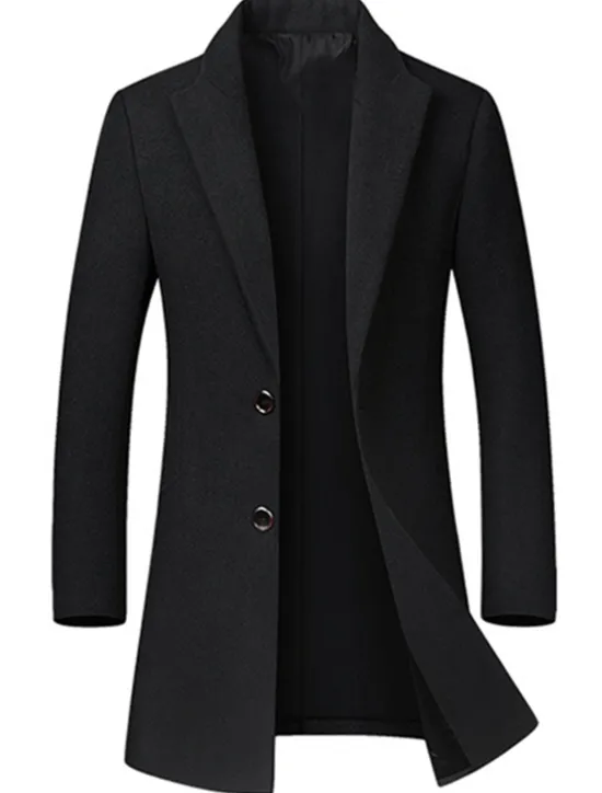 OUKU Men's Winter Coat Wool Coat Overcoat Business Casual Winter Wool Outerwear Clothing Apparel Basic Solid Colored Notch lapel collar