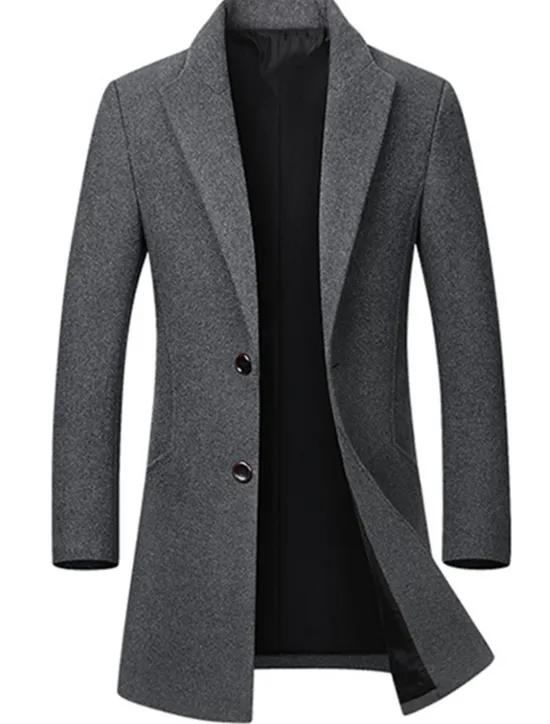 OUKU Men's Winter Coat Wool Coat Overcoat Business Casual Winter Wool Outerwear Clothing Apparel Basic Solid Colored Notch lapel collar