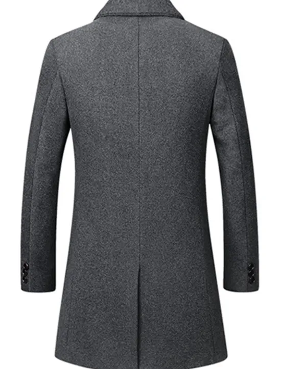OUKU Men's Winter Coat Wool Coat Overcoat Business Casual Winter Wool Outerwear Clothing Apparel Basic Solid Colored Notch lapel collar