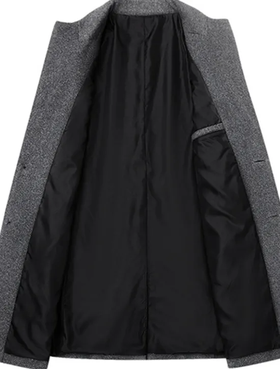 OUKU Men's Winter Coat Wool Coat Overcoat Business Casual Winter Wool Outerwear Clothing Apparel Basic Solid Colored Notch lapel collar