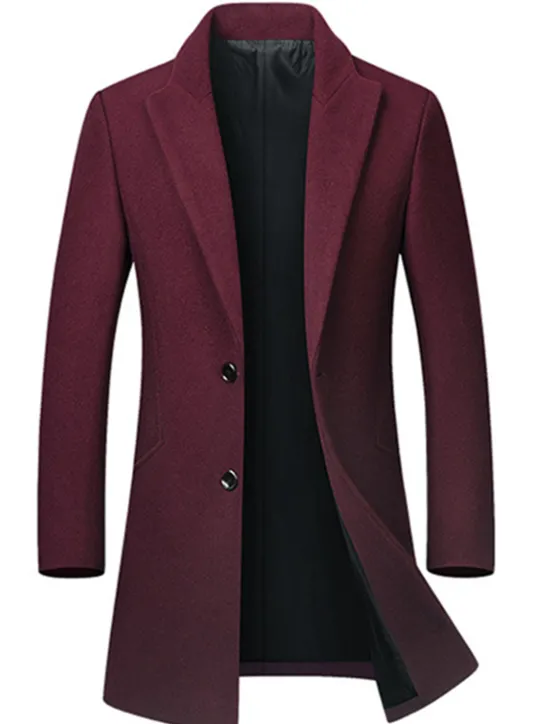 OUKU Men's Winter Coat Wool Coat Overcoat Business Casual Winter Wool Outerwear Clothing Apparel Basic Solid Colored Notch lapel collar