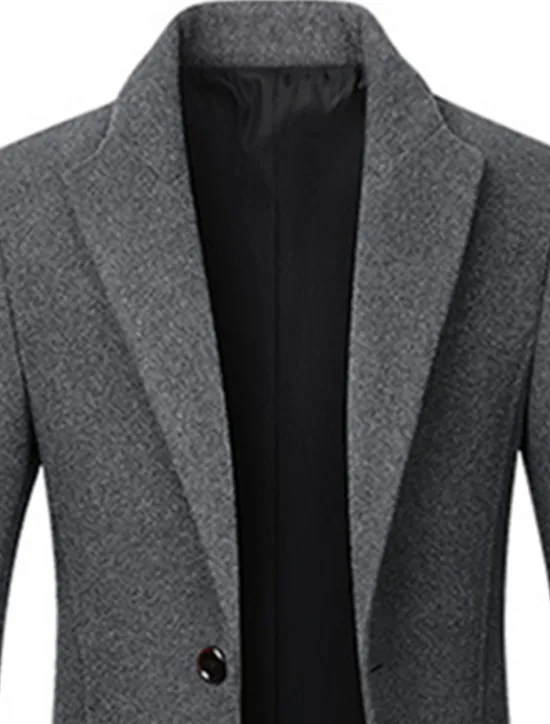OUKU Men's Winter Coat Wool Coat Overcoat Business Casual Winter Wool Outerwear Clothing Apparel Basic Solid Colored Notch lapel collar