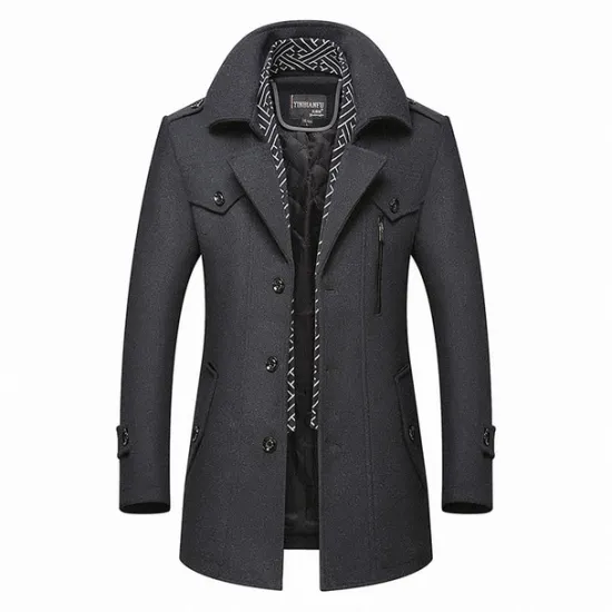 Clearance OUKU Men's Winter Coat Wool Coat Trench Coat Street Business Fall Winter Woolen Thermal Warm Breathable Outerwear Clothing Apparel Casual Solid Color Pocket Turndown Single Breasted