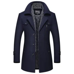 Clearance OUKU Men's Winter Coat Wool Coat Trench Coat Street Business Fall Winter Woolen Thermal Warm Breathable Outerwear Clothing Apparel Casual Solid Color Pocket Turndown Single Breasted