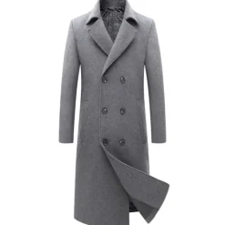 Clearance OUKU Men's Winter Coat Wool Coat Peacoat Business Casual Spring Fall Winter Woolen Thermal Warm Breathable Outerwear Clothing Apparel Casual Solid Color Pocket Turndown Double Breasted