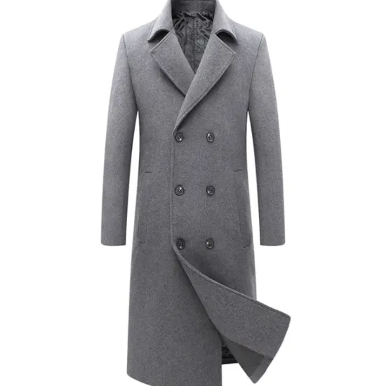 Clearance OUKU Men's Winter Coat Wool Coat Peacoat Business Casual Spring Fall Winter Woolen Thermal Warm Breathable Outerwear Clothing Apparel Casual Solid Color Pocket Turndown Double Breasted
