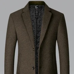 Discount OUKU Men's Winter Coat Wool Coat Overcoat Business Daily Wear Winter Wool Thermal Warm Outdoor Outerwear Clothing Apparel Fashion Warm Ups Solid Colored Pocket Lapel Single Breasted Two-button