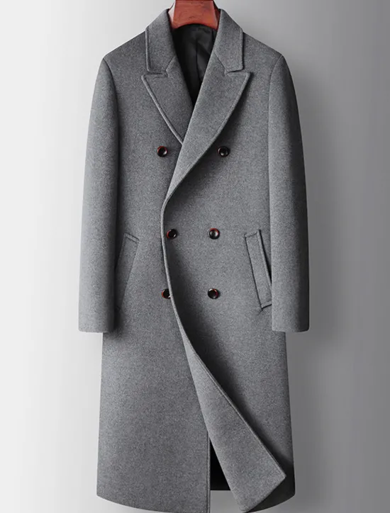 Online OUKU Men's Winter Coat Wool Coat Peacoat Daily Wear Vacation Fall Winter POLY Thermal Warm Outdoor Outerwear Clothing Apparel Fashion Warm Ups Solid Colored Pocket Turndown Double Breasted