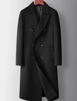 Online OUKU Men's Winter Coat Wool Coat Peacoat Daily Wear Vacation Fall Winter POLY Thermal Warm Outdoor Outerwear Clothing Apparel Fashion Warm Ups Solid Colored Pocket Turndown Double Breasted