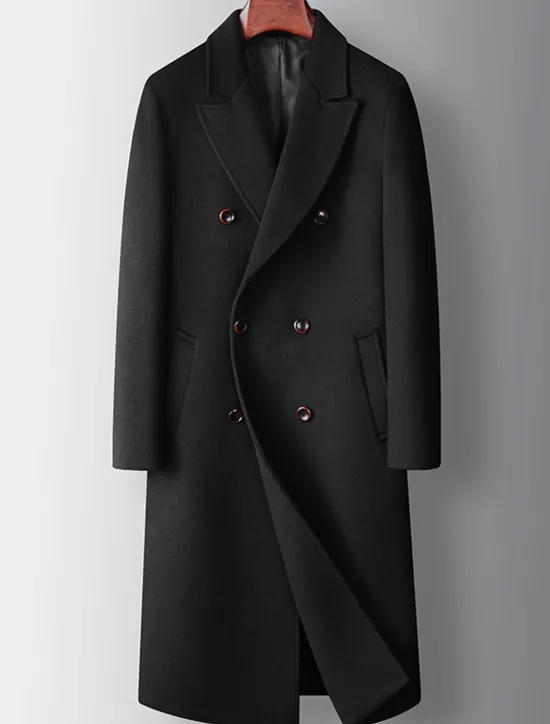 Online OUKU Men's Winter Coat Wool Coat Peacoat Daily Wear Vacation Fall Winter POLY Thermal Warm Outdoor Outerwear Clothing Apparel Fashion Warm Ups Solid Colored Pocket Turndown Double Breasted