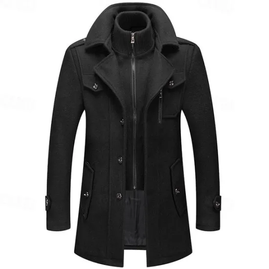 Discount OUKU Men's Winter Coat Wool Coat Overcoat Short Coat Outdoor Work Fall & Winter Wool Windproof Warm Outerwear Clothing Apparel Bustiers Essential Solid Colored Rolled collar Single Breasted