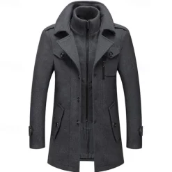 Discount OUKU Men's Winter Coat Wool Coat Overcoat Short Coat Outdoor Work Fall & Winter Wool Windproof Warm Outerwear Clothing Apparel Bustiers Essential Solid Colored Rolled collar Single Breasted